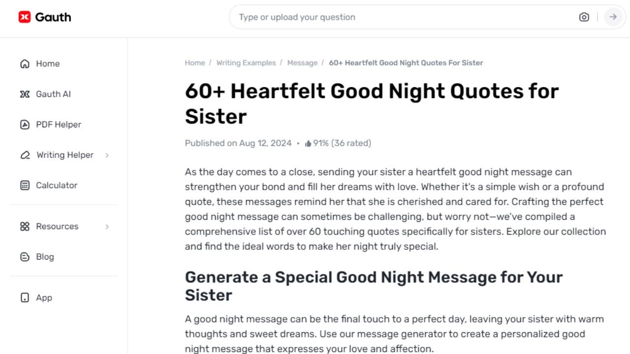 Gauth’s Top Five Recommendations for Writing Good Night Messages for Your Sister